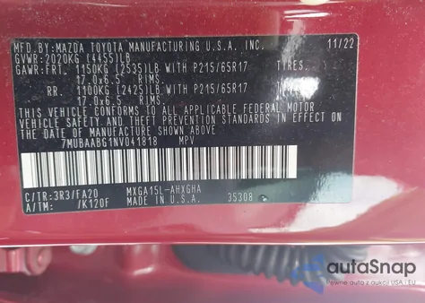 2022 Toyota Corolla Cross Le from USA, damaged, VIN 7MUBAABG1NV041818